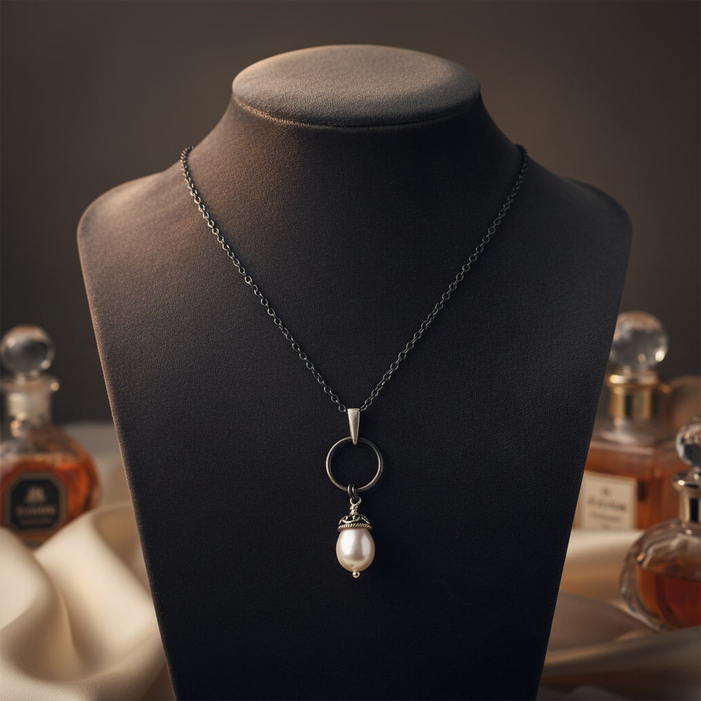 Long chain necklace & pearl