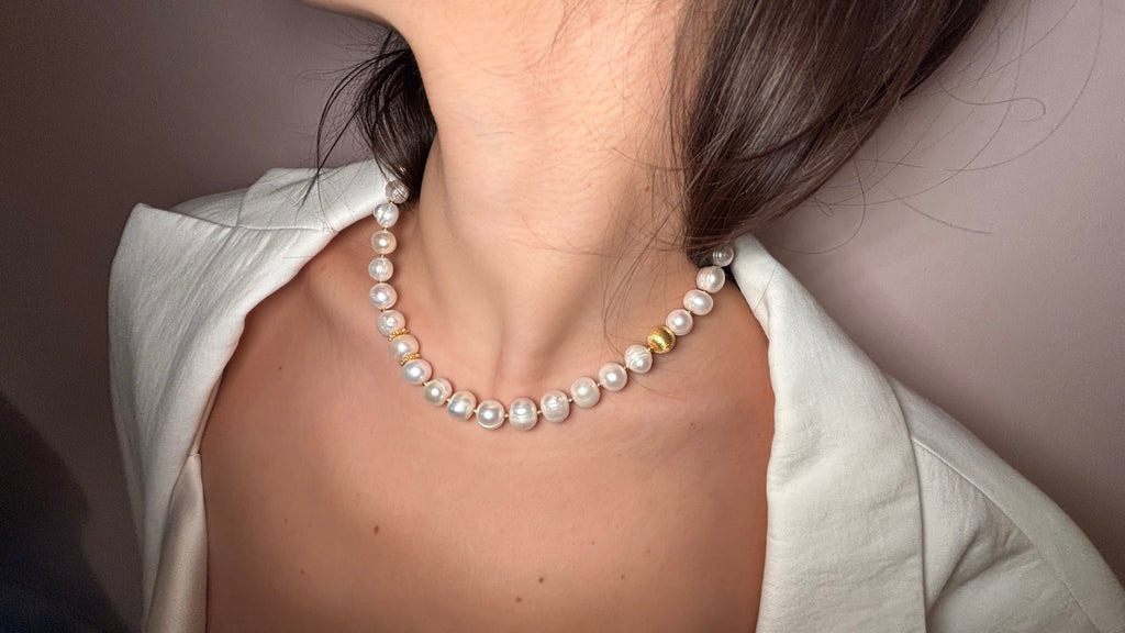 Neckless„OKSANA” pearls & gold plated silver 925