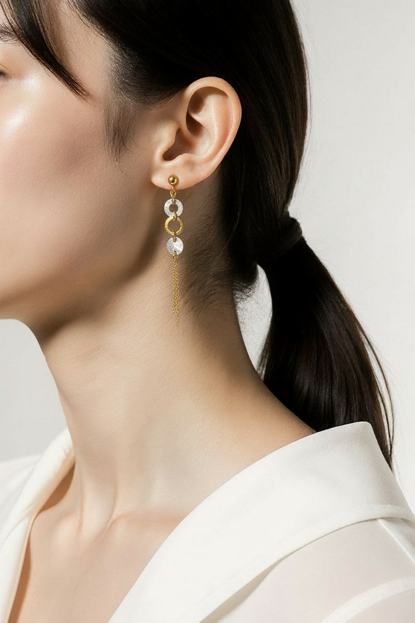 Earrings 3 circles with chains