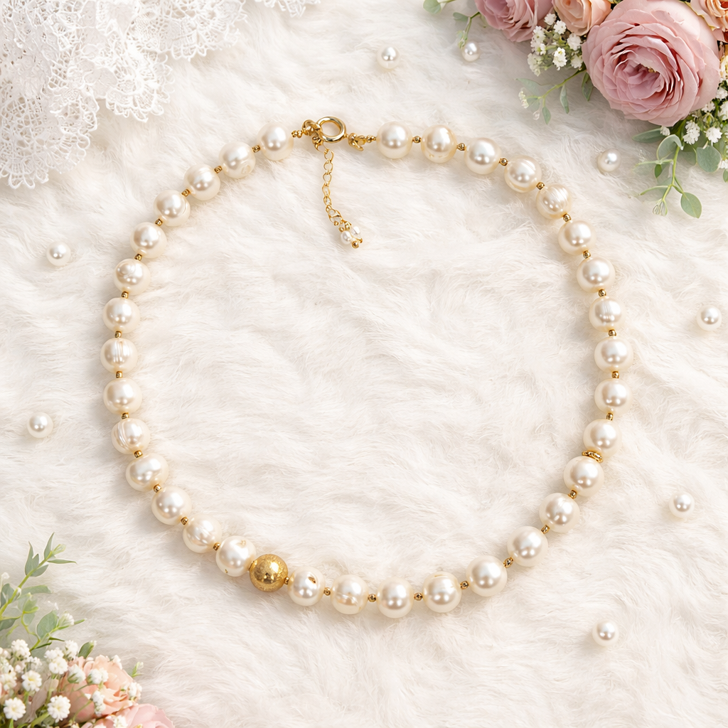 Neckless„OKSANA” pearls & gold plated silver 925