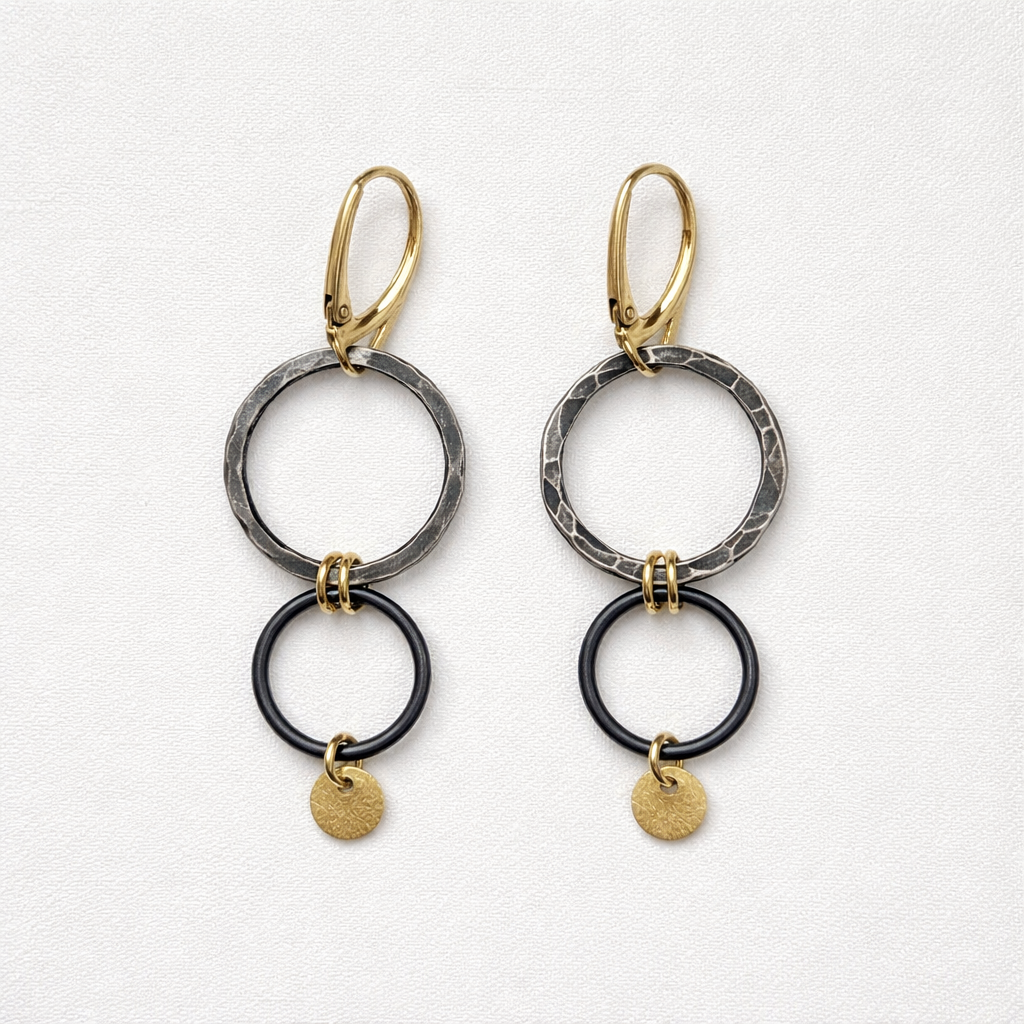 „OXA” gold earring , oxidative silver circle size, gold plated silver