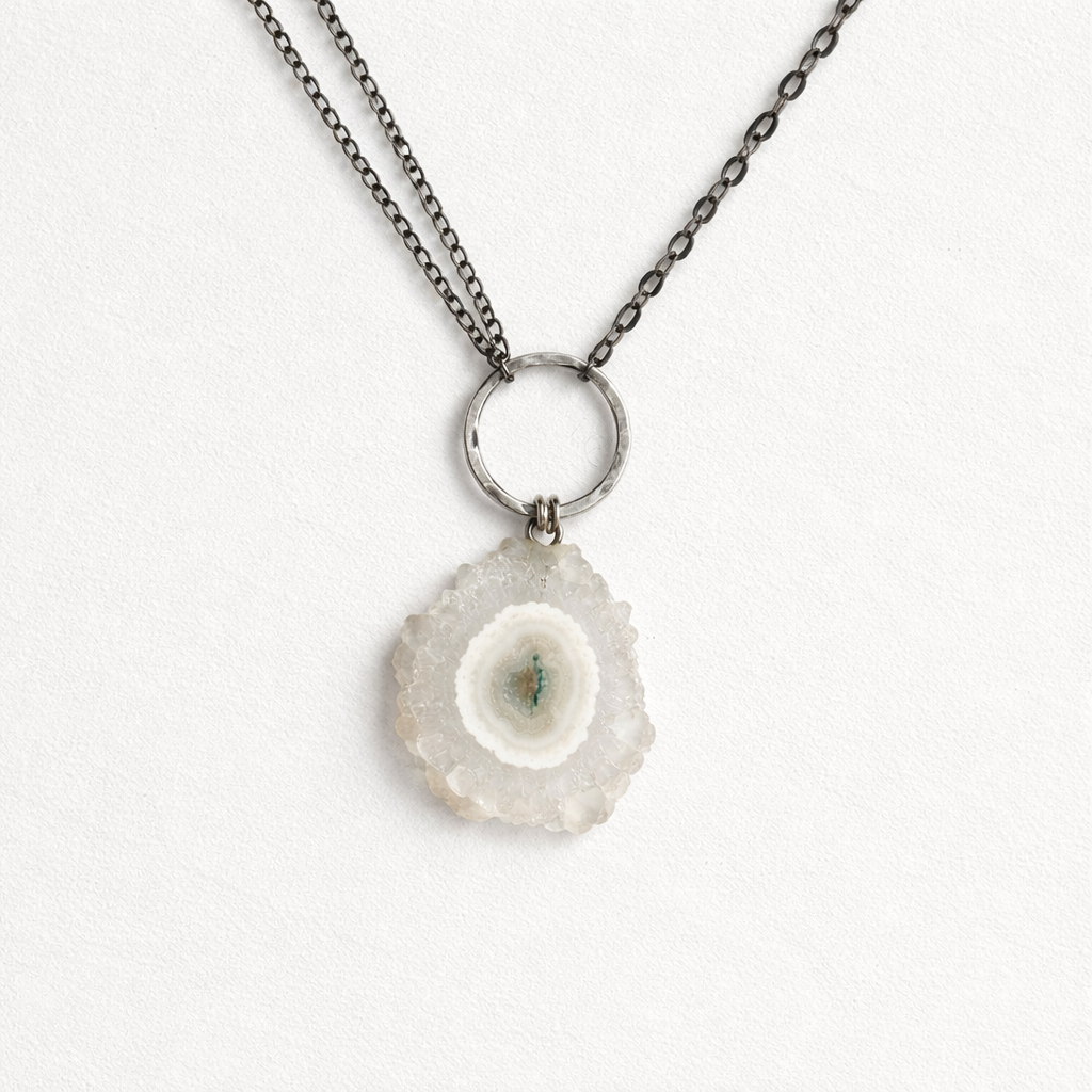 White Solar Quartz pendant in silver