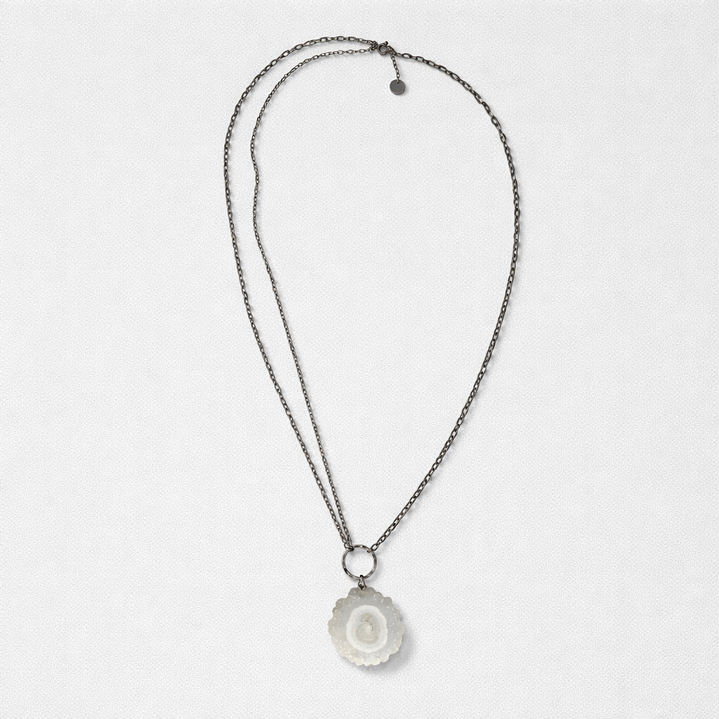 White Solar Quartz pendant in silver