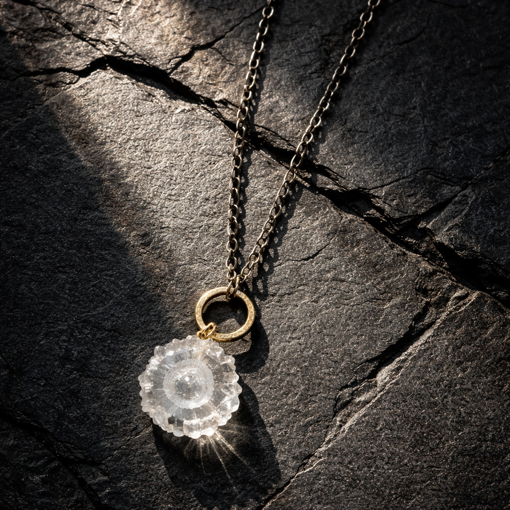 White Solar Quartz pendant in silver