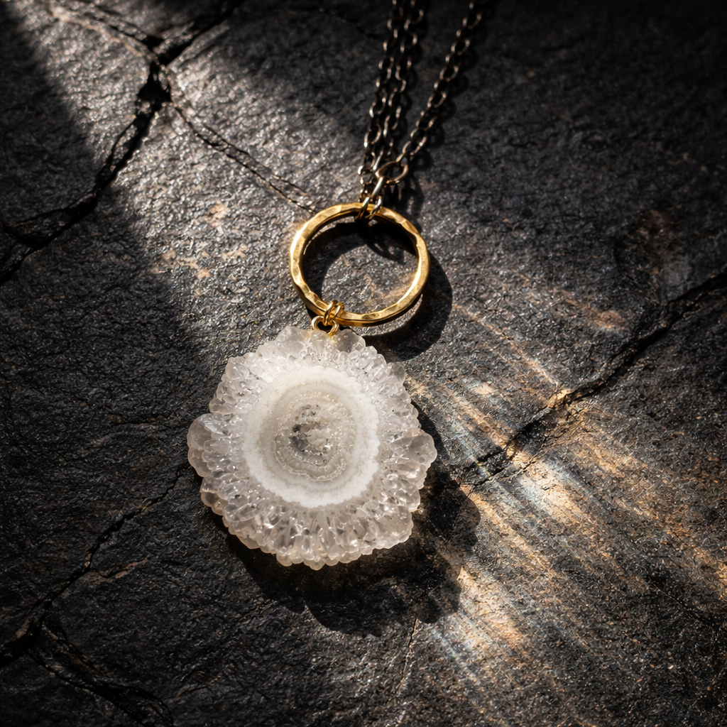 White Solar Quartz pendant in silver